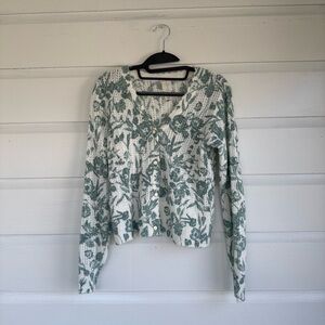 Joie Cream and Sage Green Floral Openwork Cardigan